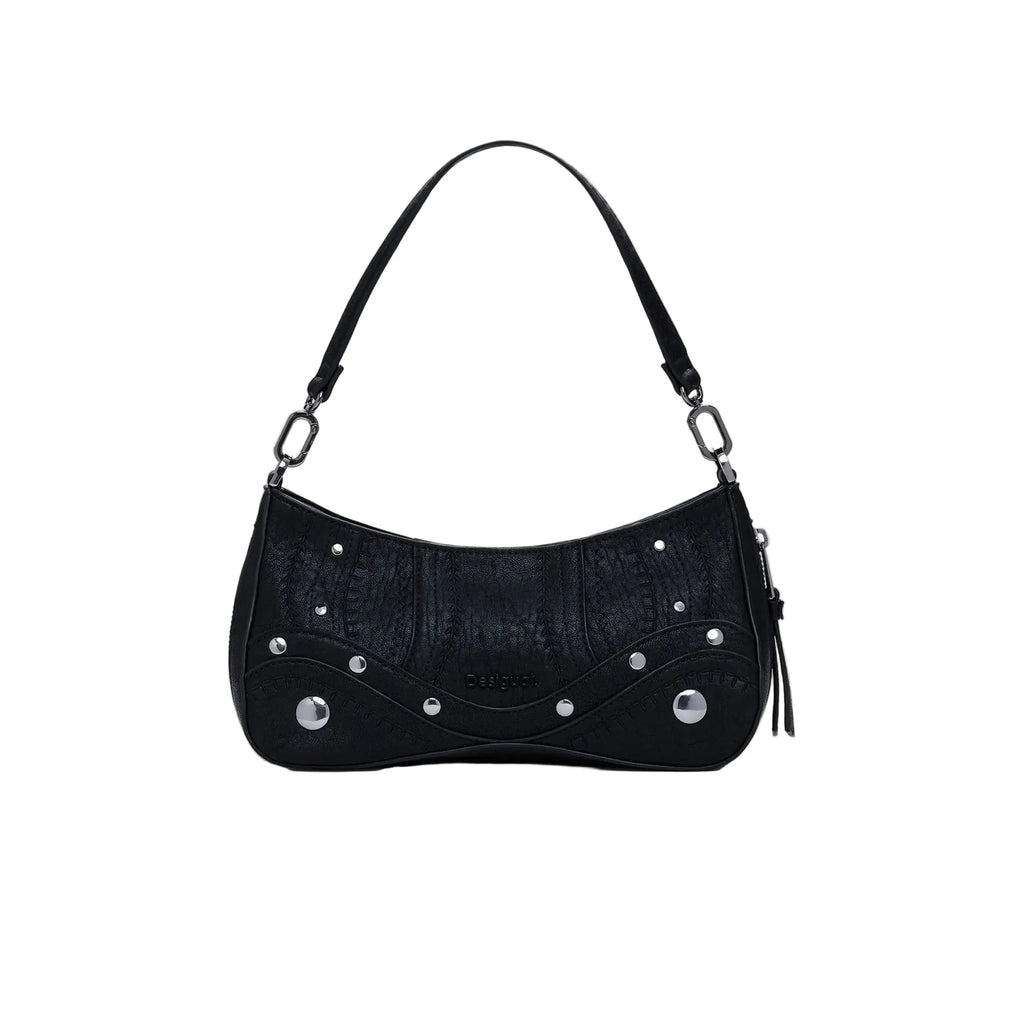 DESIGUAL Women's Black Embroidered Patch Alsacia Shoulder Bag