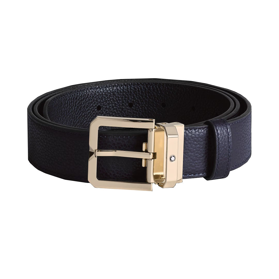 Montblanc 35mm Light Gold-Finish Horseshoe Buckle Reversible Midnight Blue/Black Belt 199099