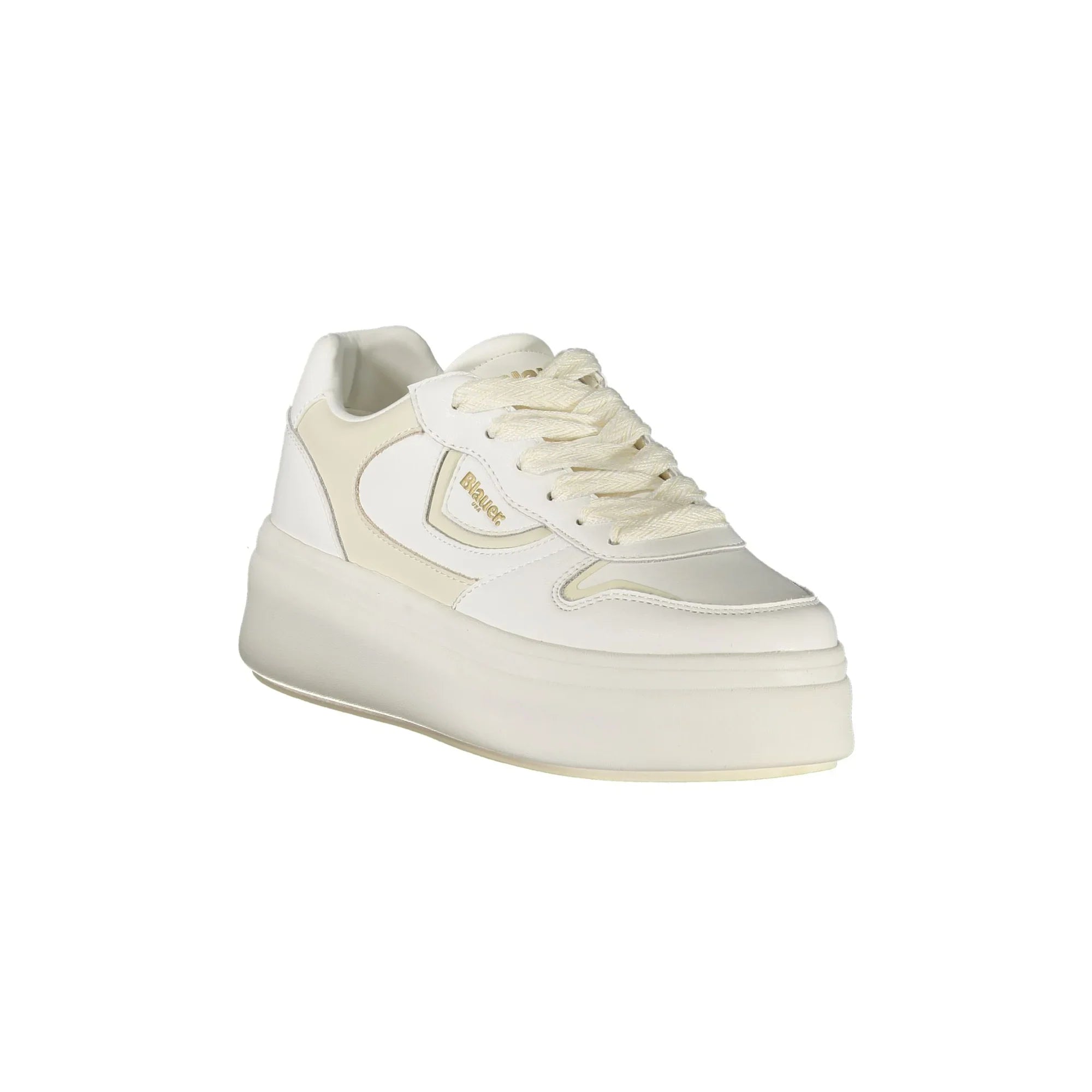 BLAUER Women's White Lace-Up Sneakers with Contrast Details