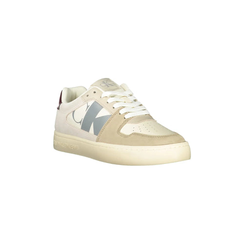 CALVIN KLEIN Men's Beige Sneakers with Grey and Burgundy Details