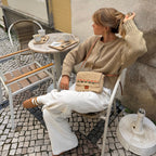 Zera - Borsa Messenger Fatta a Mano in Raffia Naturale Verde Pastello e Ambra