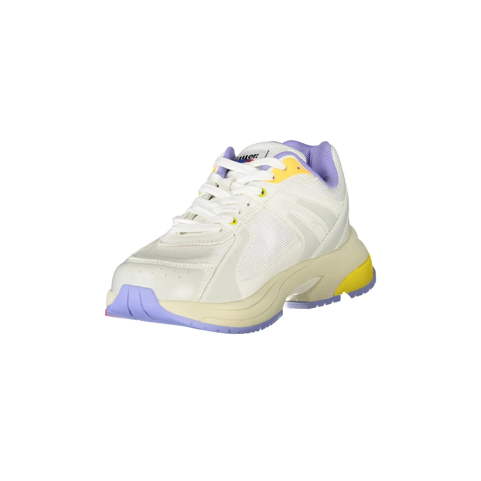 BLAUER Women's White Lace-up Sneakers with Wisteria/Peach/Fuchsia/Yellow Details