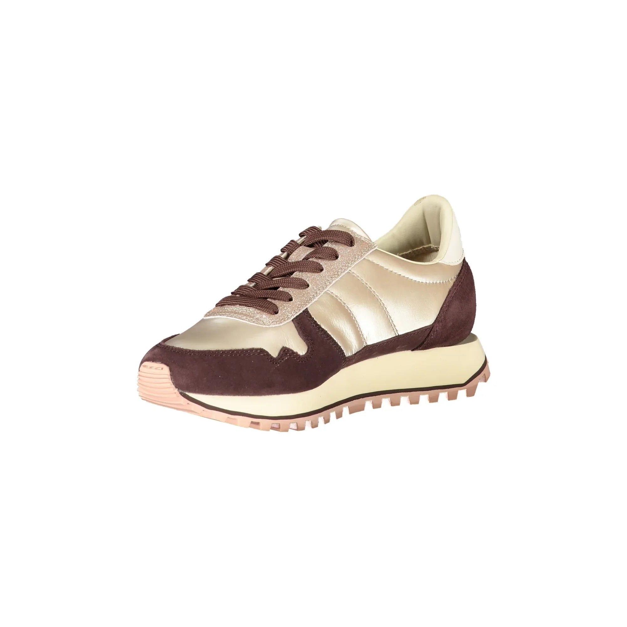 BLAUER Women's Beige Sneakers with Laces and Burgundy Details