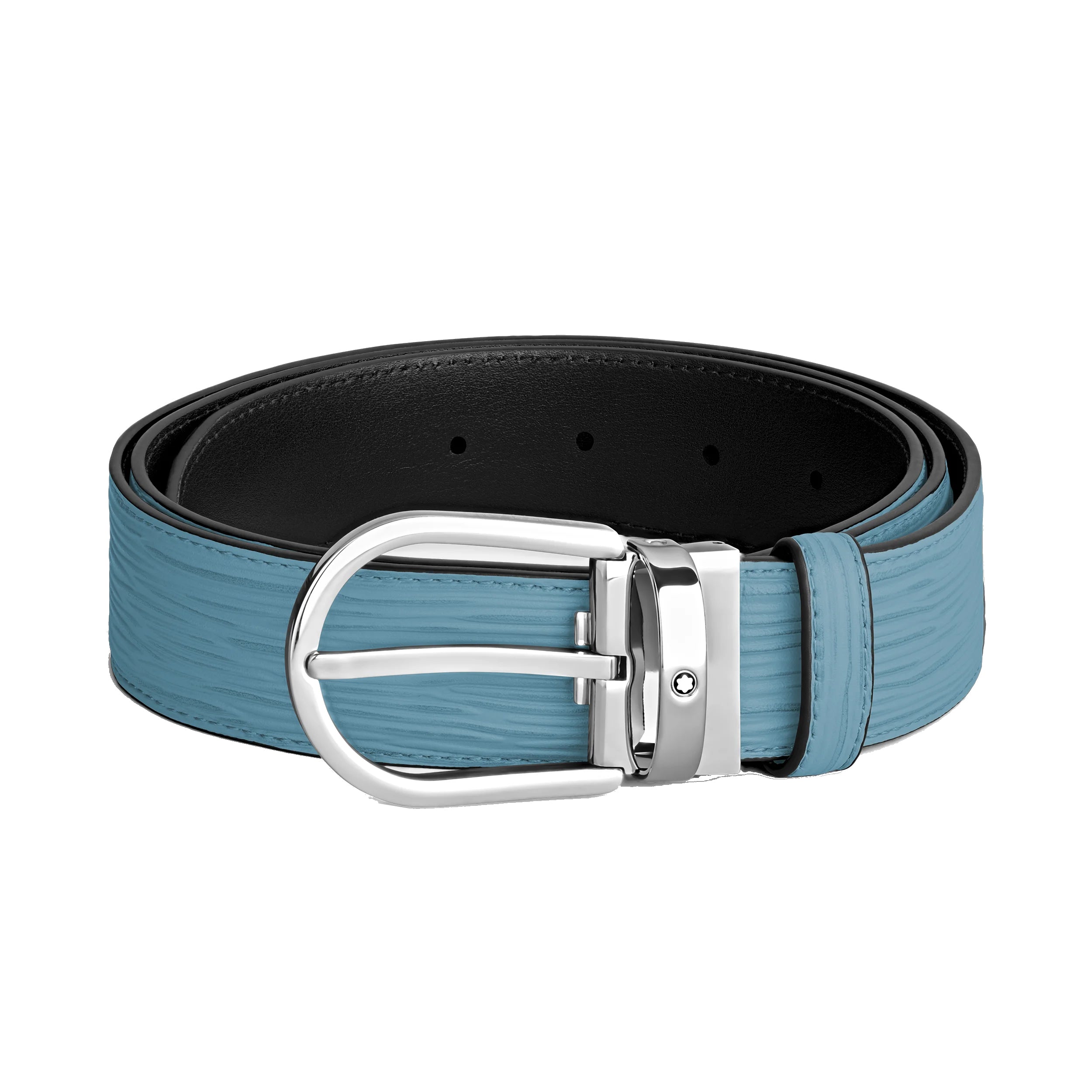 Montblanc 35 mm smoky blue leather belt with horseshoe buckle 199645