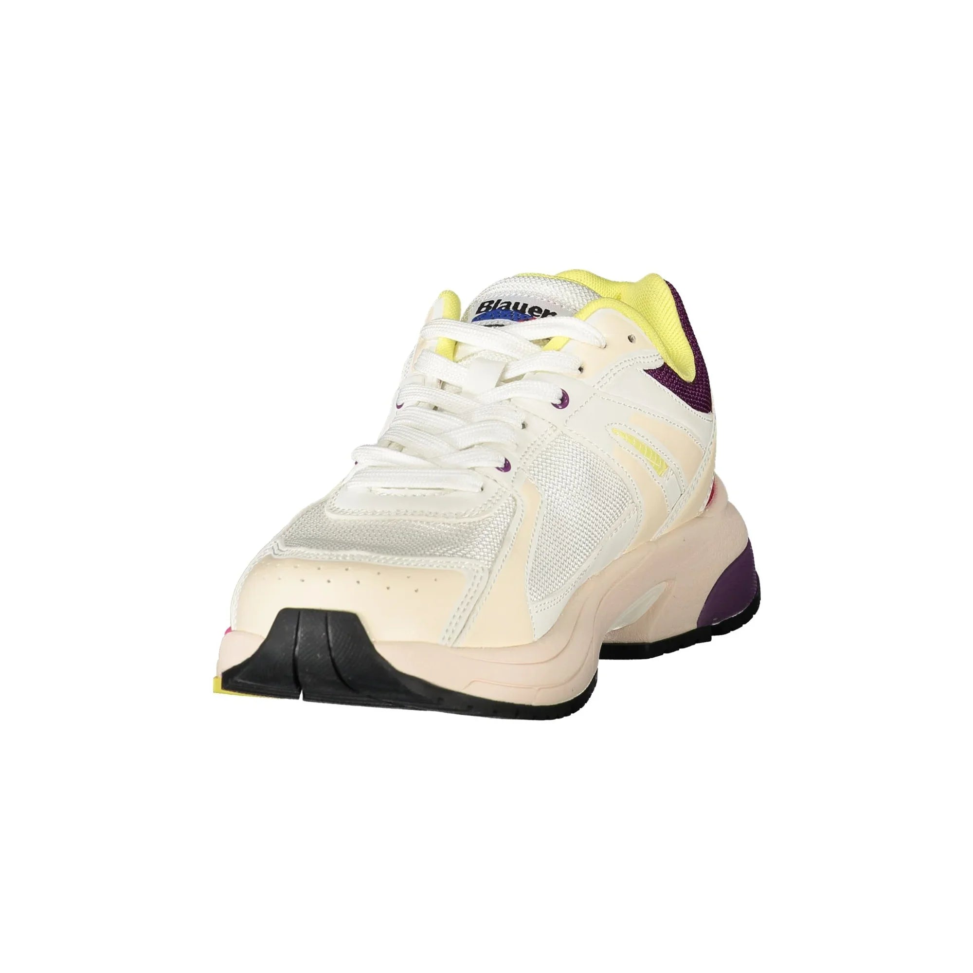 BLAUER Women's White Sneakers with Laces and Purple/Pink/Yellow Details