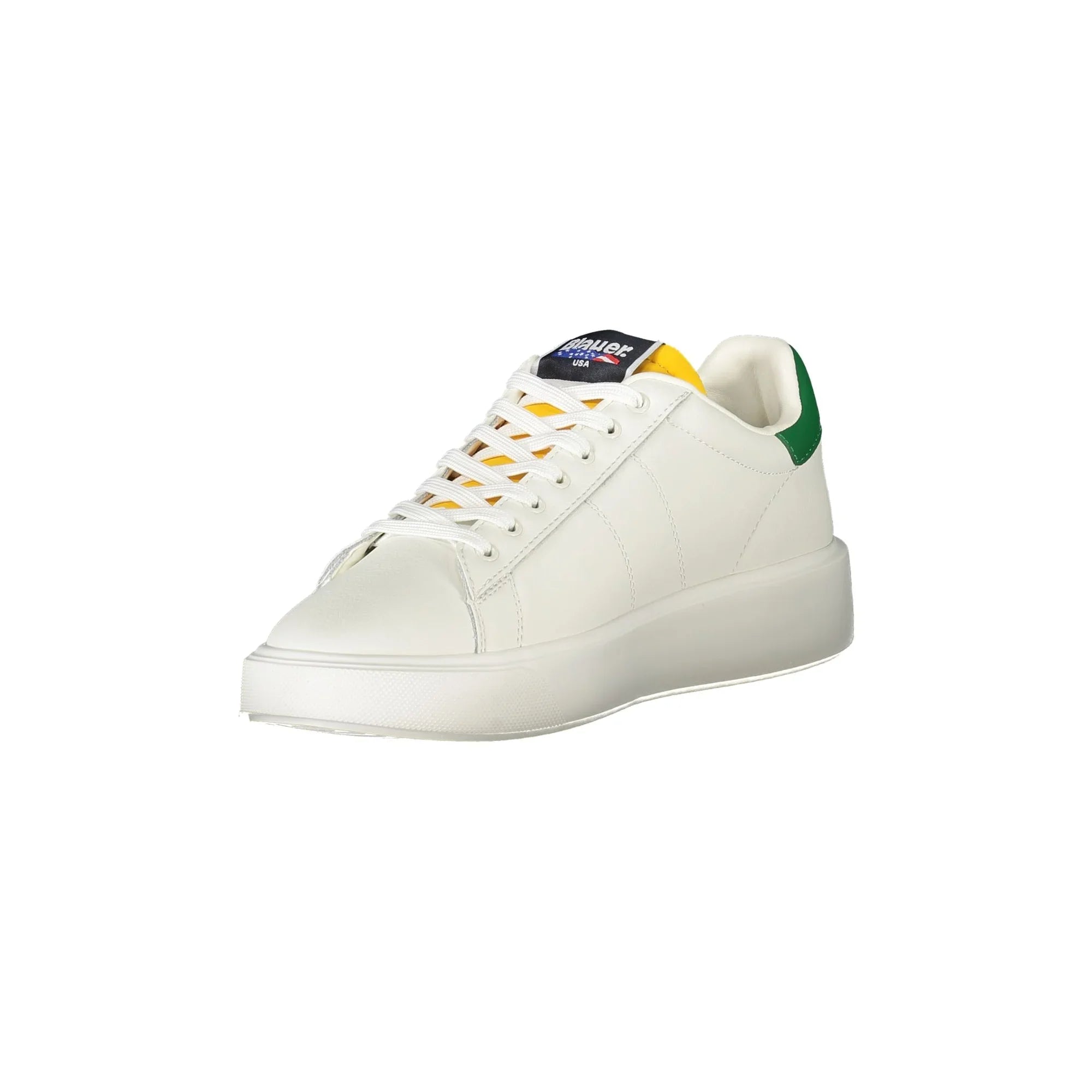 BLAUER Men's White Sneakers with Green Details and Logo