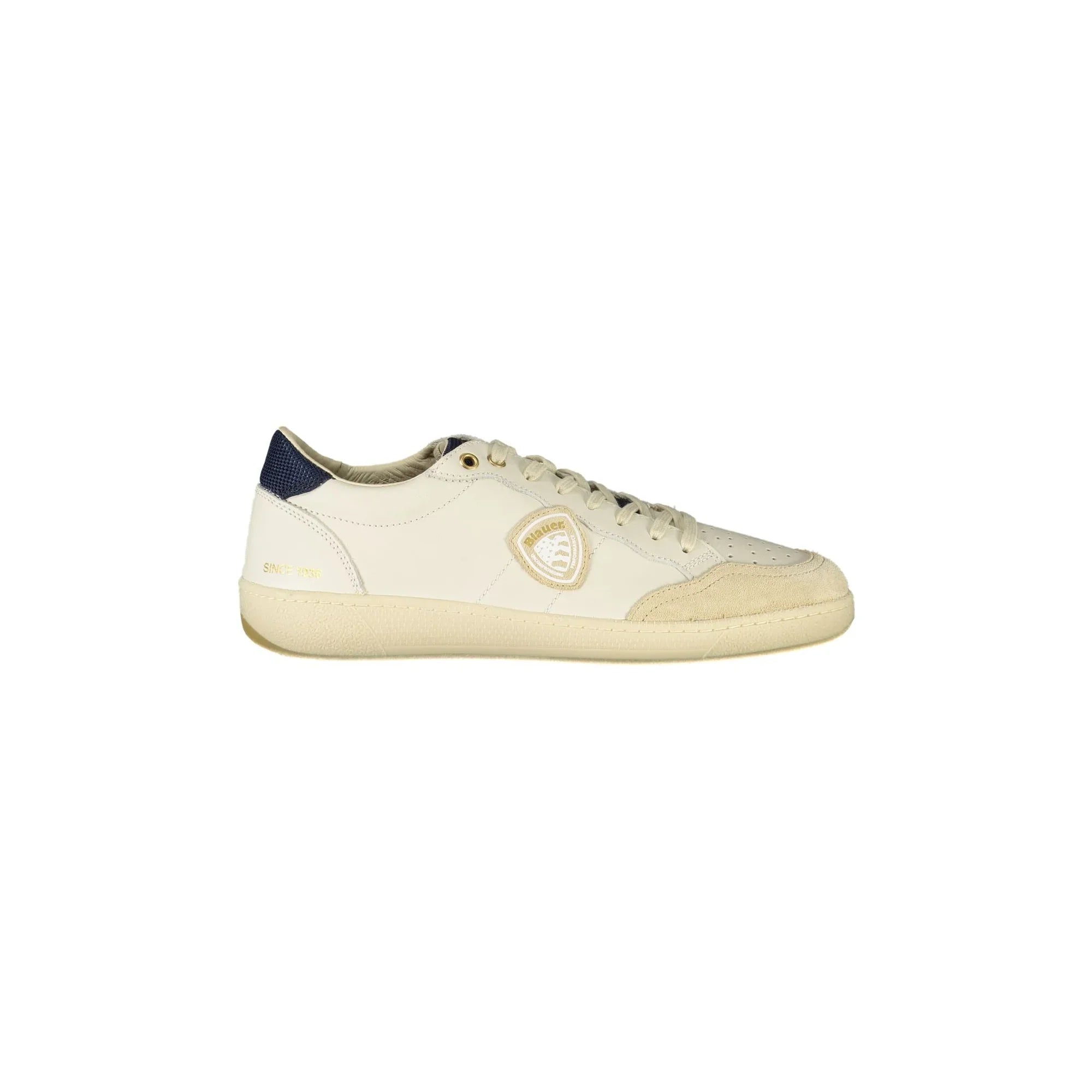 BLAUER Men's White Sneakers with Laces and Blue Details