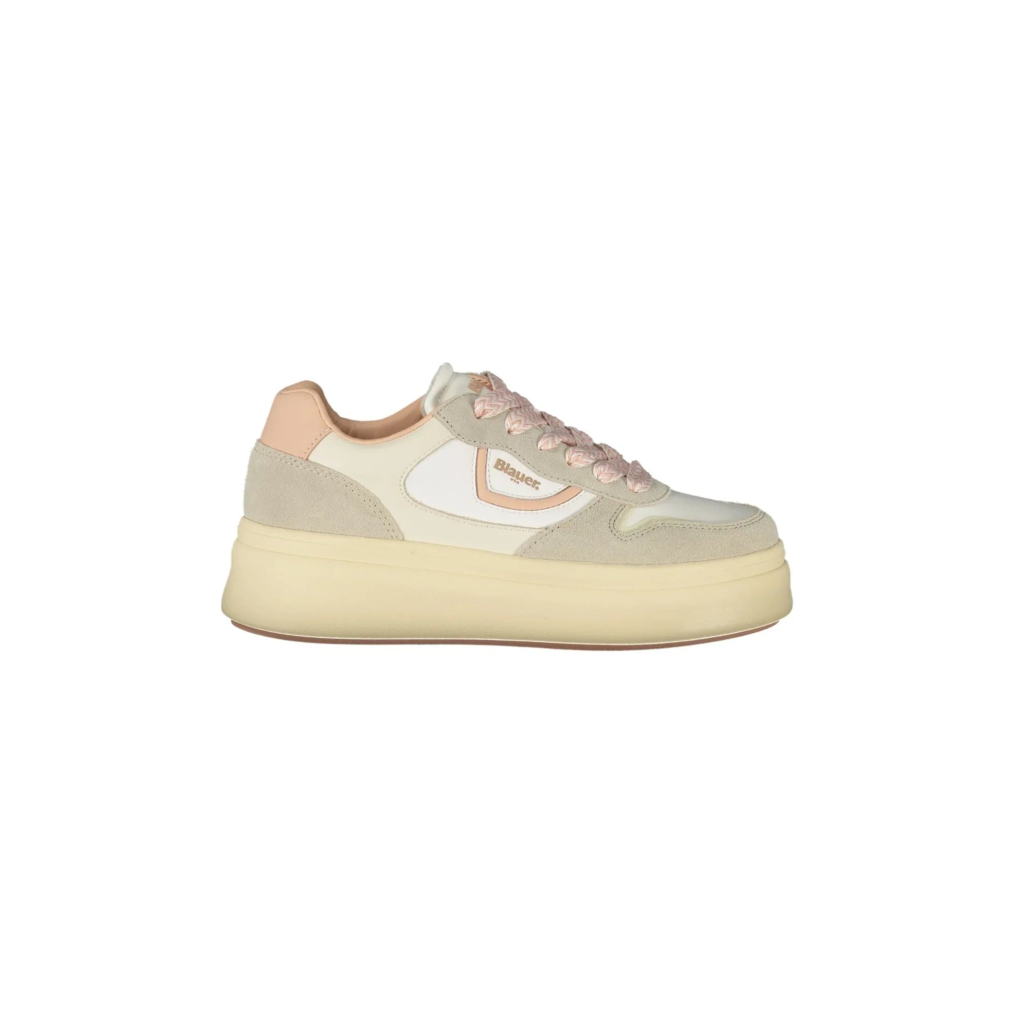 BLAUER Women's White Sneakers with Laces and Cream/Pink Details