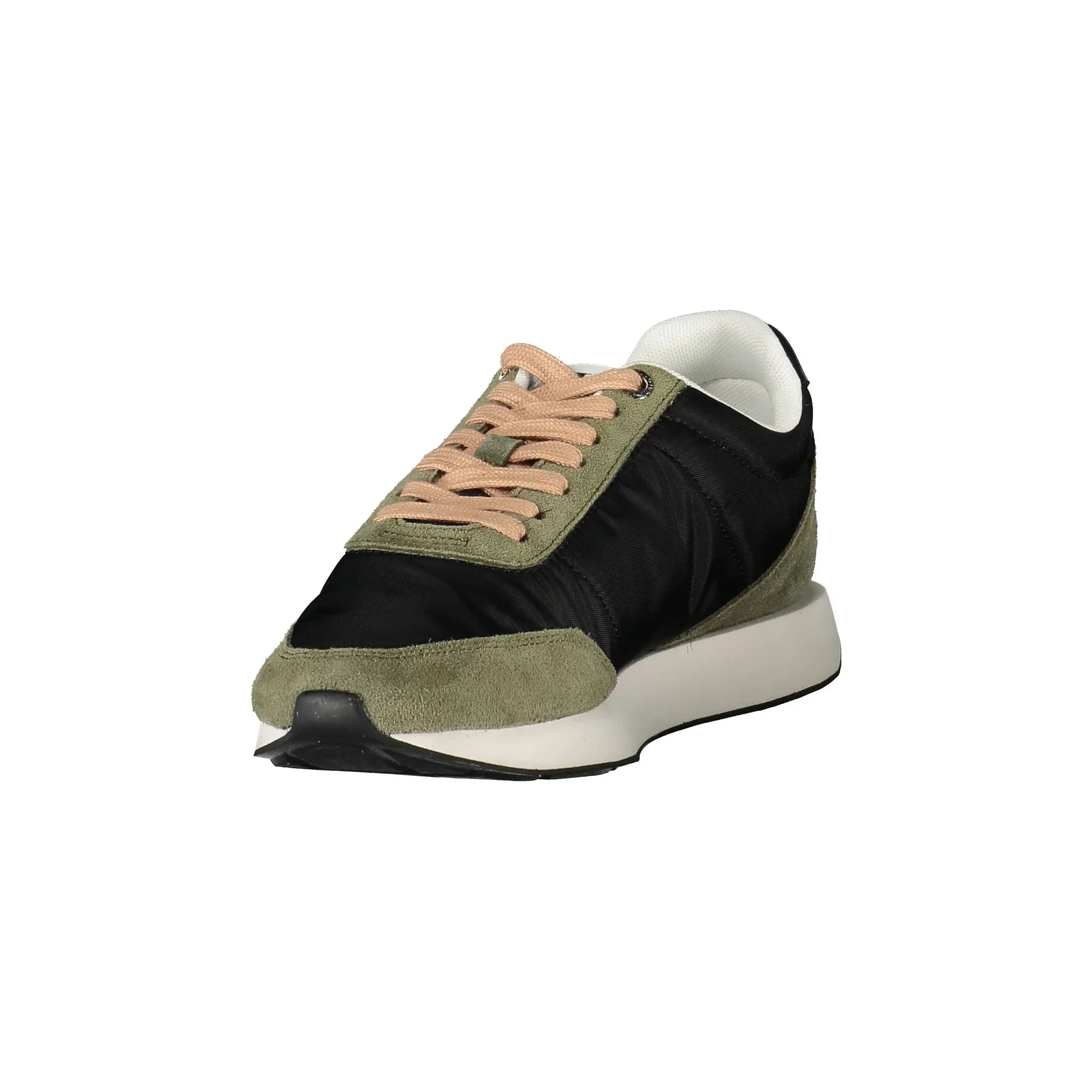 CALVIN KLEIN Women's Black Lace-Up Sneakers with Green Details
