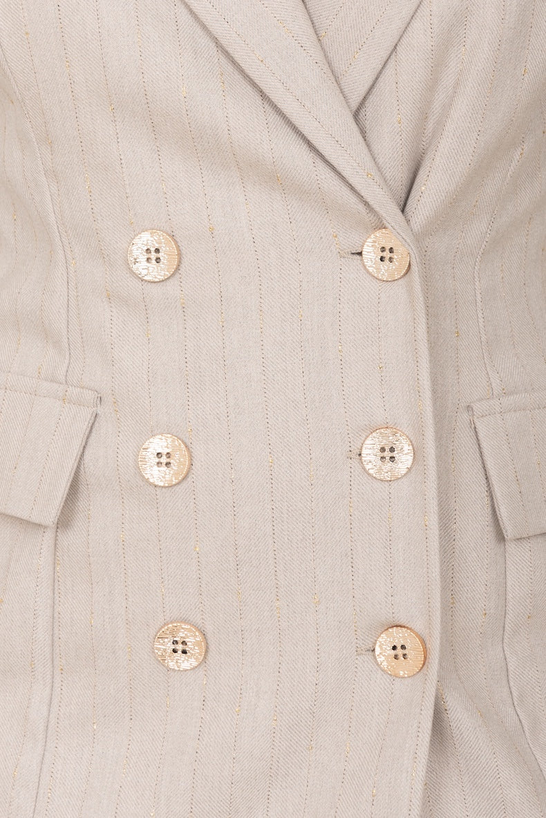 Elegant pinstripe double-breasted suit with lurex thread for special occasions