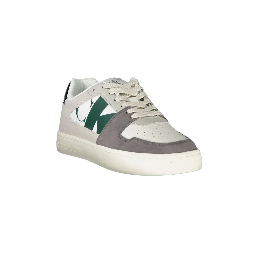 CALVIN KLEIN Scarpe Sneakers Uomo Bianche con Dettagli Neri e Verdi