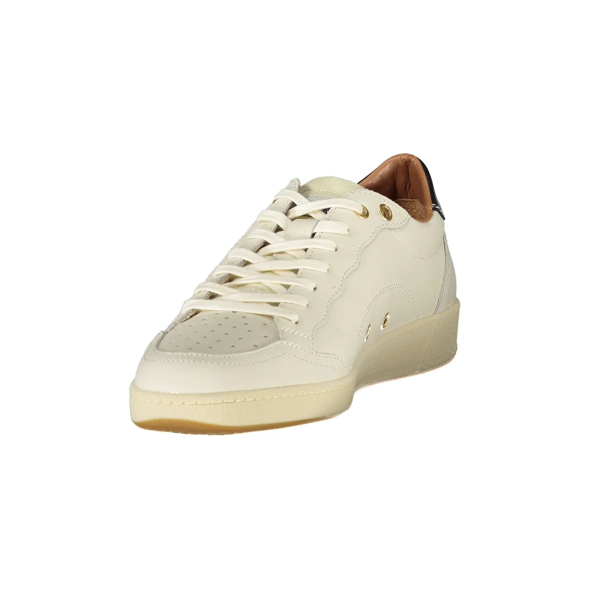 BLAUER Men's White Sneakers with Laces and Blue Contrast Details