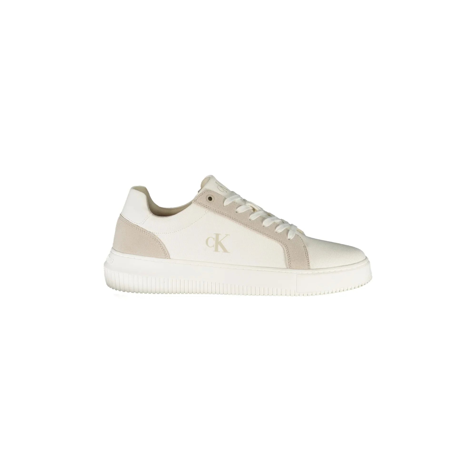 CALVIN KLEIN Men's White Sneakers with Grey Details and Removable Footbed