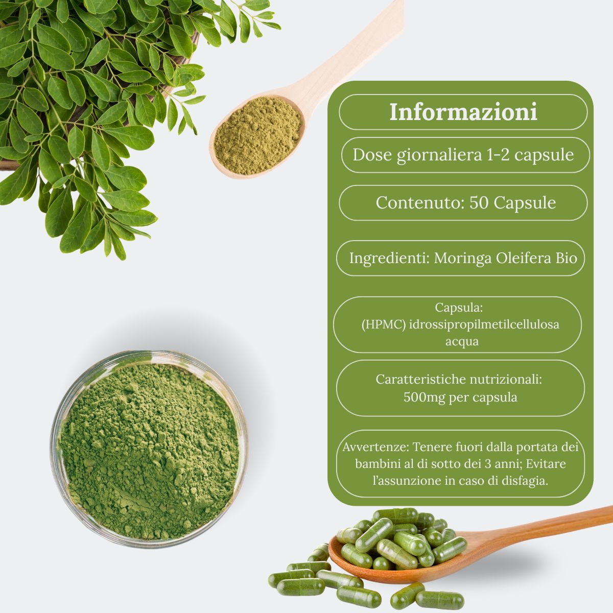 Organic Moringa Oleifera in Capsules | 50 Capsules