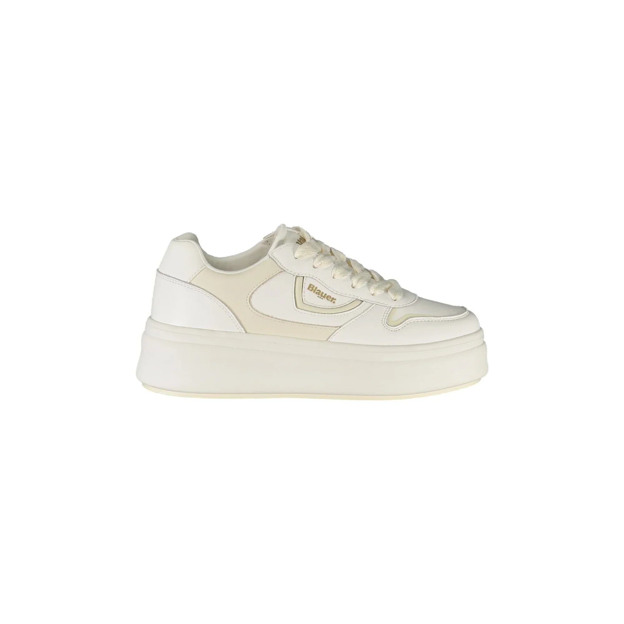 BLAUER Women's White Lace-Up Sneakers with Contrast Details