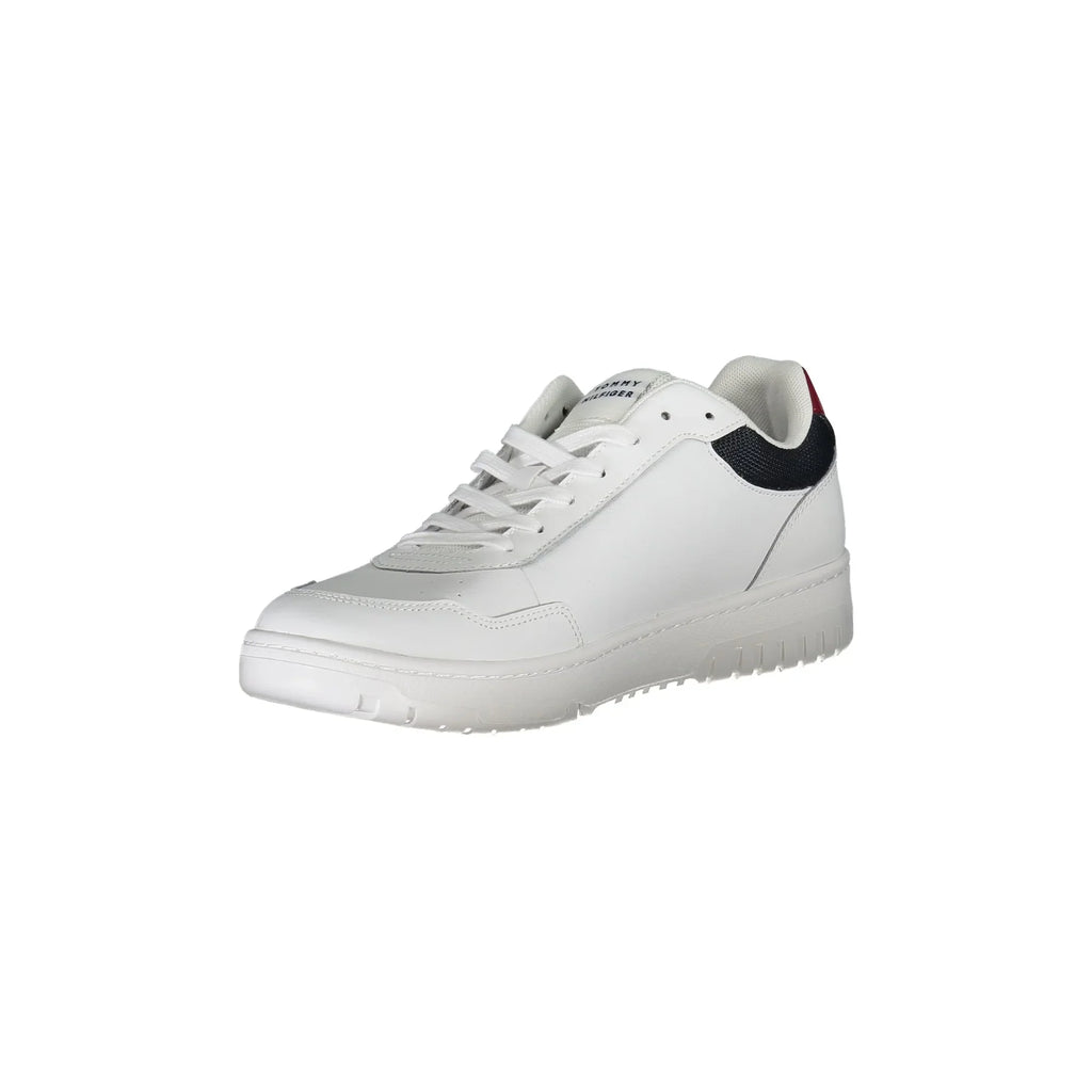 TOMMY HILFIGER Scarpe Sneakers Uomo Bianche in Pelle con Dettagli a Contrasto