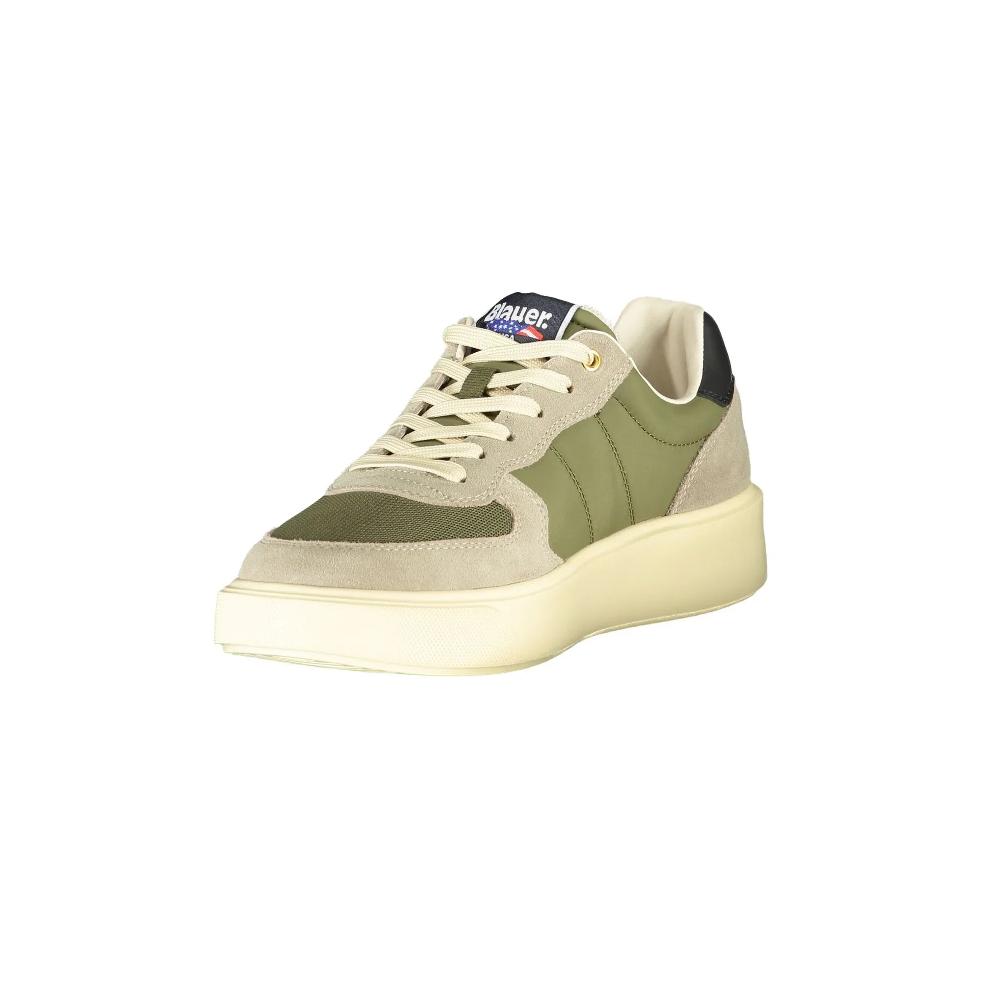 BLAUER Men's Green Sneakers with Contrast Details and Logo