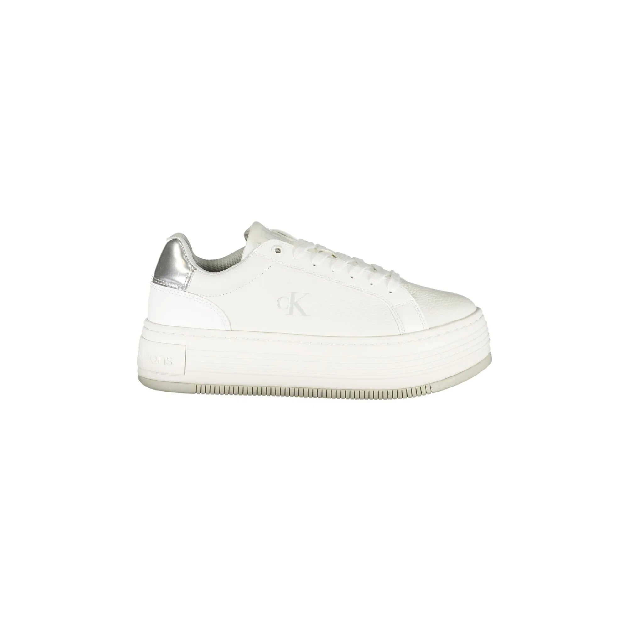 CALVIN KLEIN Women's White Wedge Sneakers with Silver Details