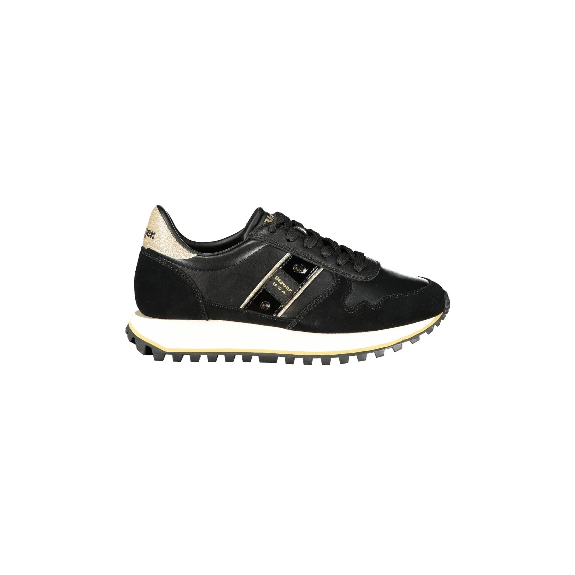 BLAUER Women's Black Sneakers with Laces and Gold Details