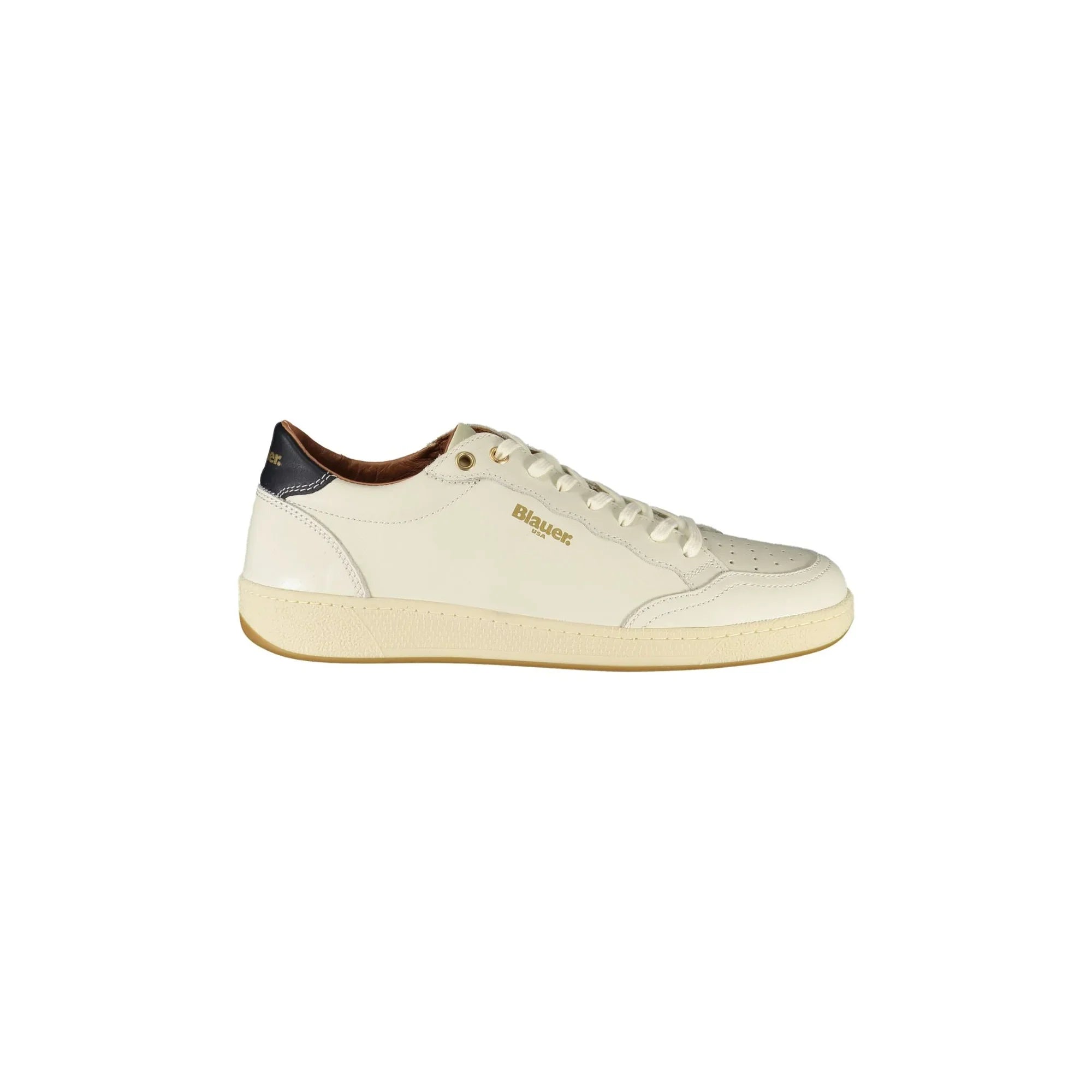 BLAUER Men's White Sneakers with Laces and Blue Contrast Details