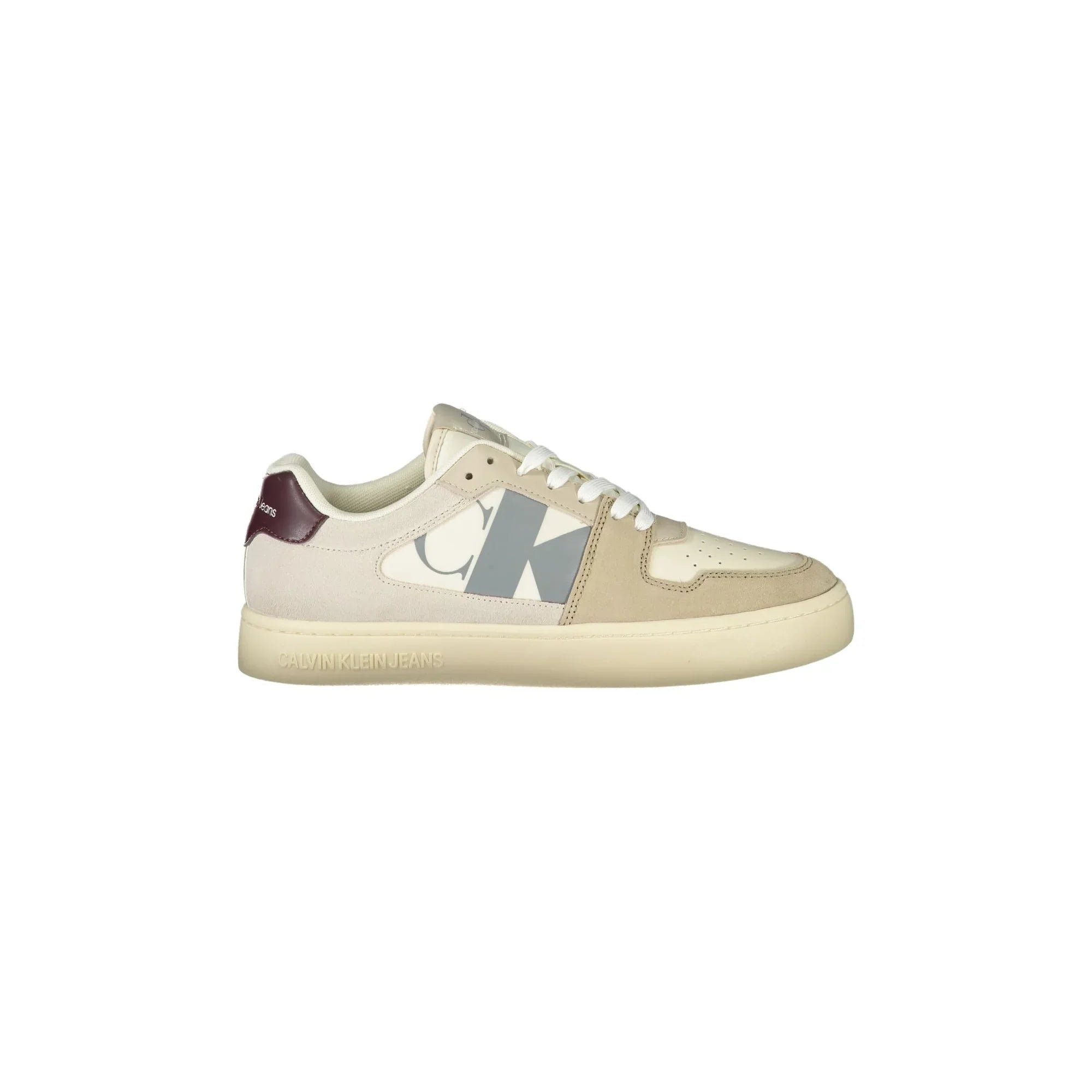 CALVIN KLEIN Men's Beige Sneakers with Grey and Burgundy Details
