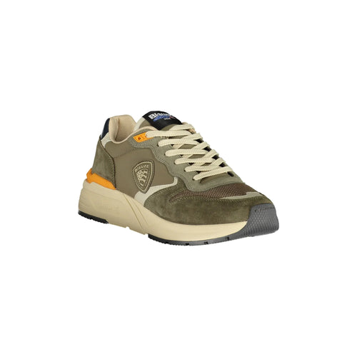 BLAUER Men's Green Sneakers with Contrast Details and Logo