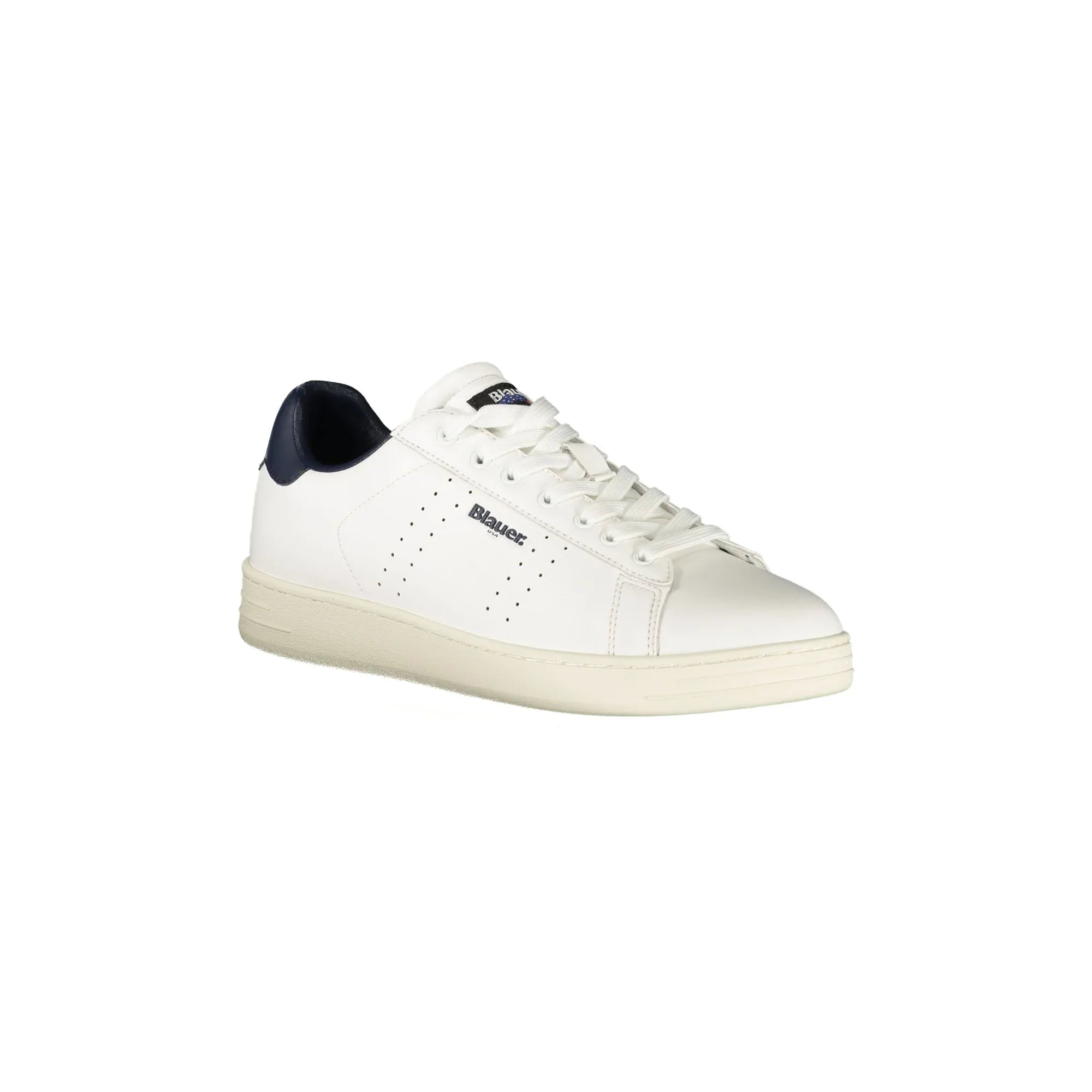 BLAUER Men's White Sneakers with Laces and Blue Details