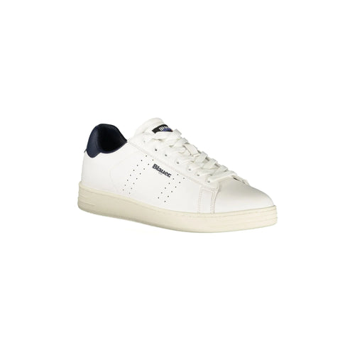 BLAUER Men's White Sneakers with Laces and Blue Details