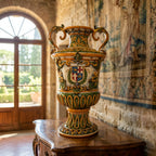 Vaso monumentale h 60 in serie limitata ornato fondo verde c/stemma malta Ceramiche di Caltagirone Sofia