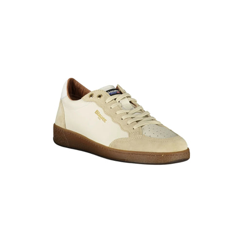 BLAUER Men's White Lace-up Sneakers with Contrast Details