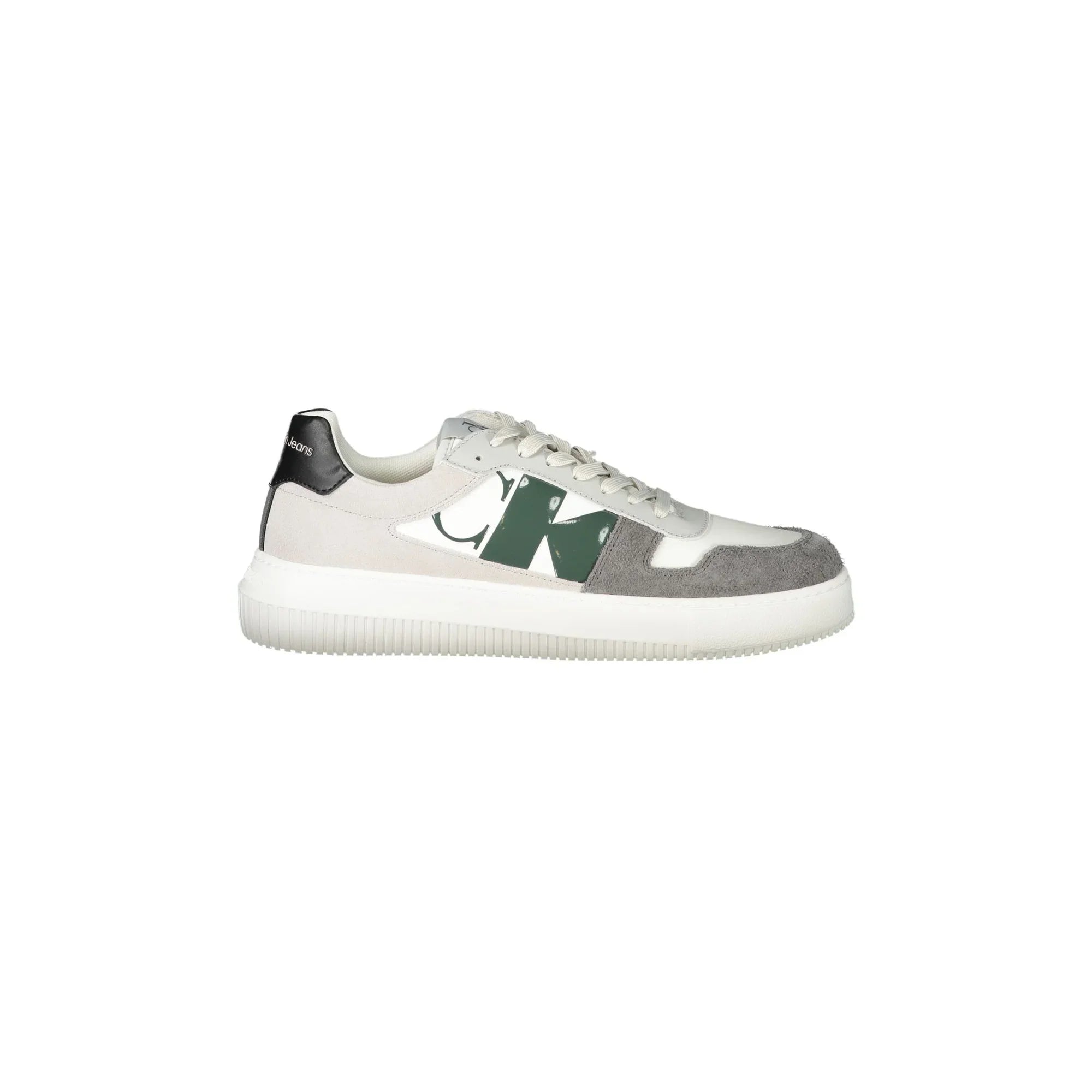 CALVIN KLEIN Men's White Sneakers with Grey Green and Black Details