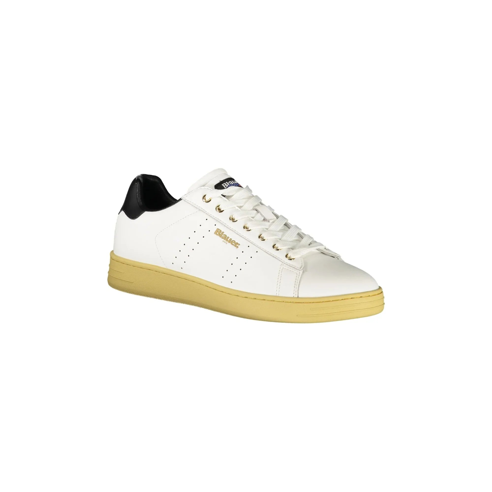 BLAUER Men's White Sneakers with Laces and Black Details
