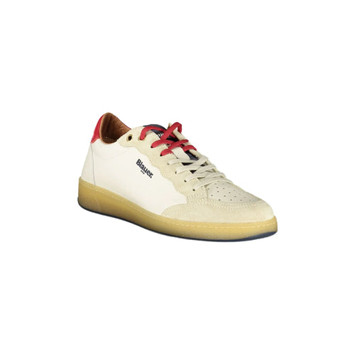 BLAUER Men's White Sneakers with Double Laces and Blue/Red Details