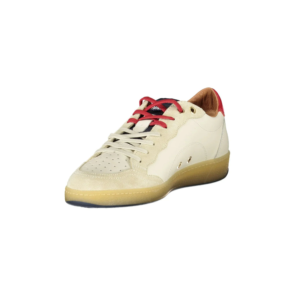 BLAUER Sneakers Uomo Bianche con Doppio Laccio e Dettagli Blu/Rosso