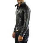 Men's Slim Fit Brown Genuine Leather Biker Jacket Front Stitching Rindway