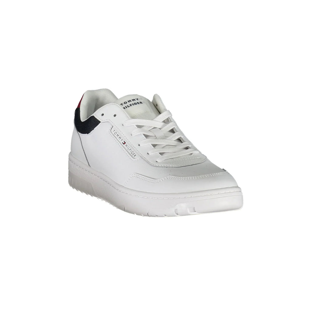 TOMMY HILFIGER Scarpe Sneakers Uomo Bianche in Pelle con Dettagli a Contrasto