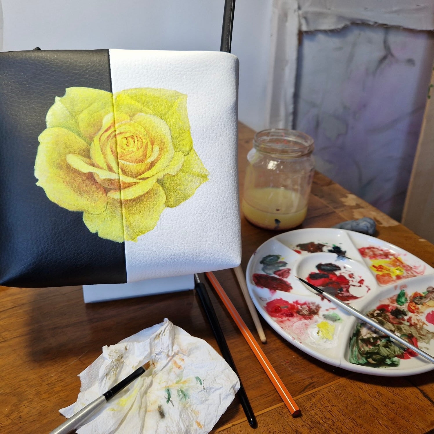 Aria - Sustainable Apple Skin Leather Hand Painted Rose Bag
