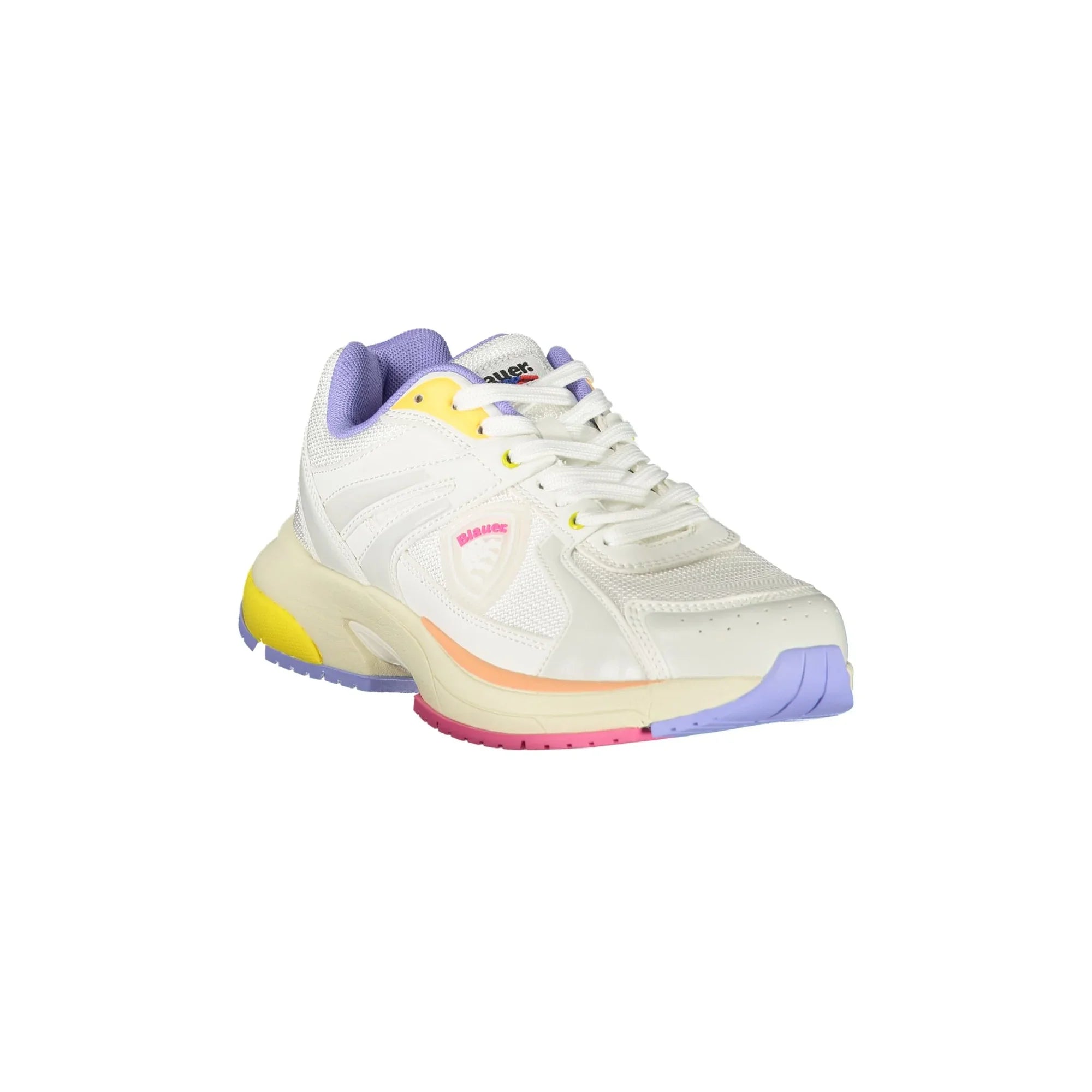 BLAUER Women's White Lace-up Sneakers with Wisteria/Peach/Fuchsia/Yellow Details