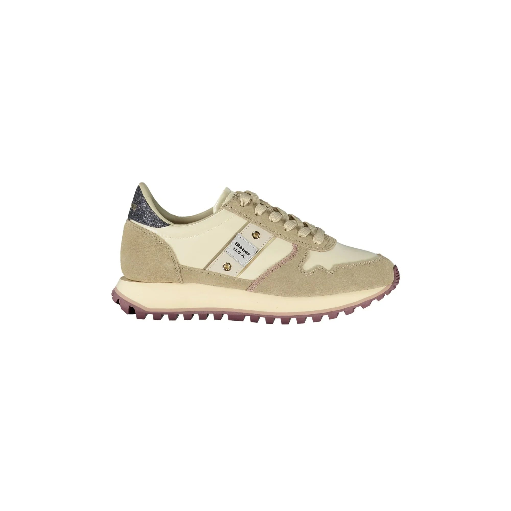 BLAUER Women's Beige Sneakers with Laces and Contrast Details