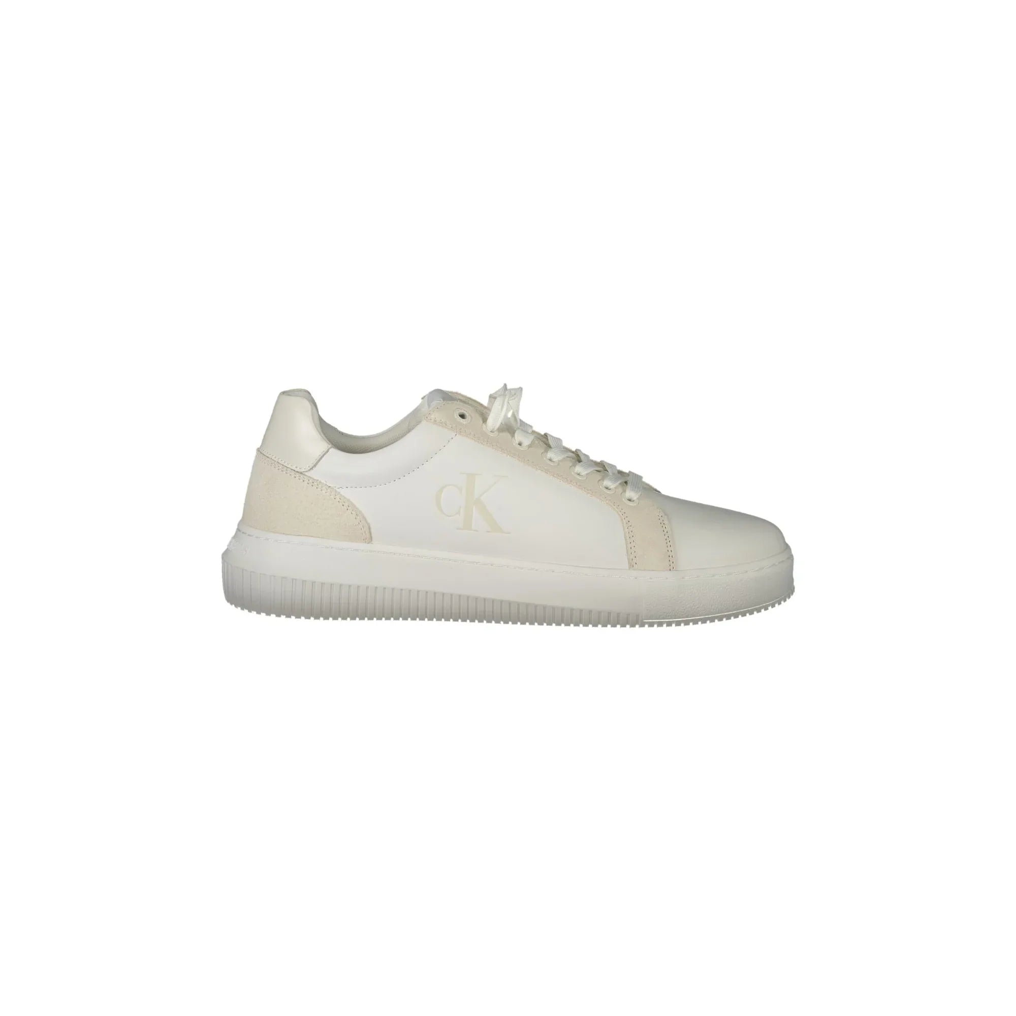 CALVIN KLEIN Scarpe Sneakers Uomo Bianche con Stampa e Dettagli a Contrasto
