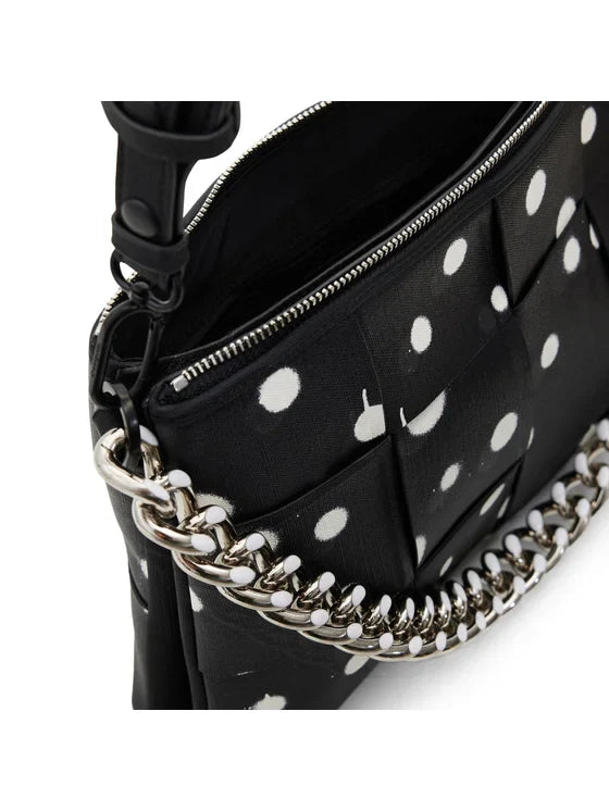 DESIGUAL Women's Black Polka Dot Handbag with Shoulder Strap and Chain