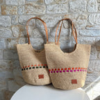 Zola - Handmade Natural Raffia Tote Bag Pastel Green and Amber