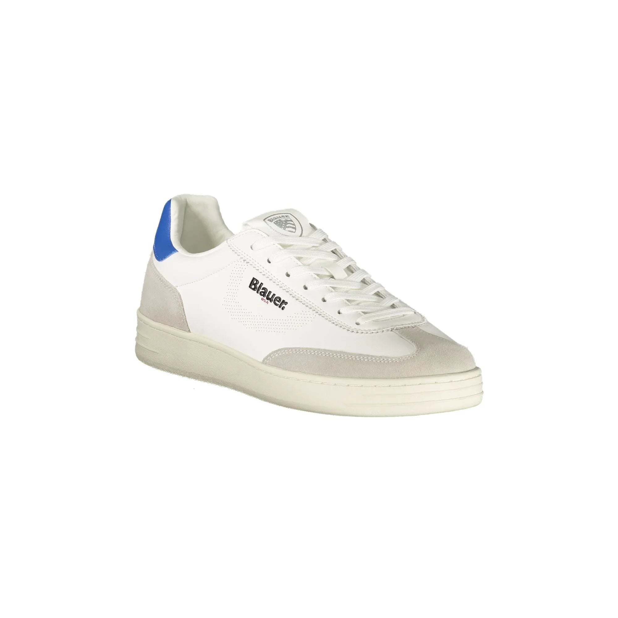 BLAUER Men's White Sneakers with Laces and Contrast Details White