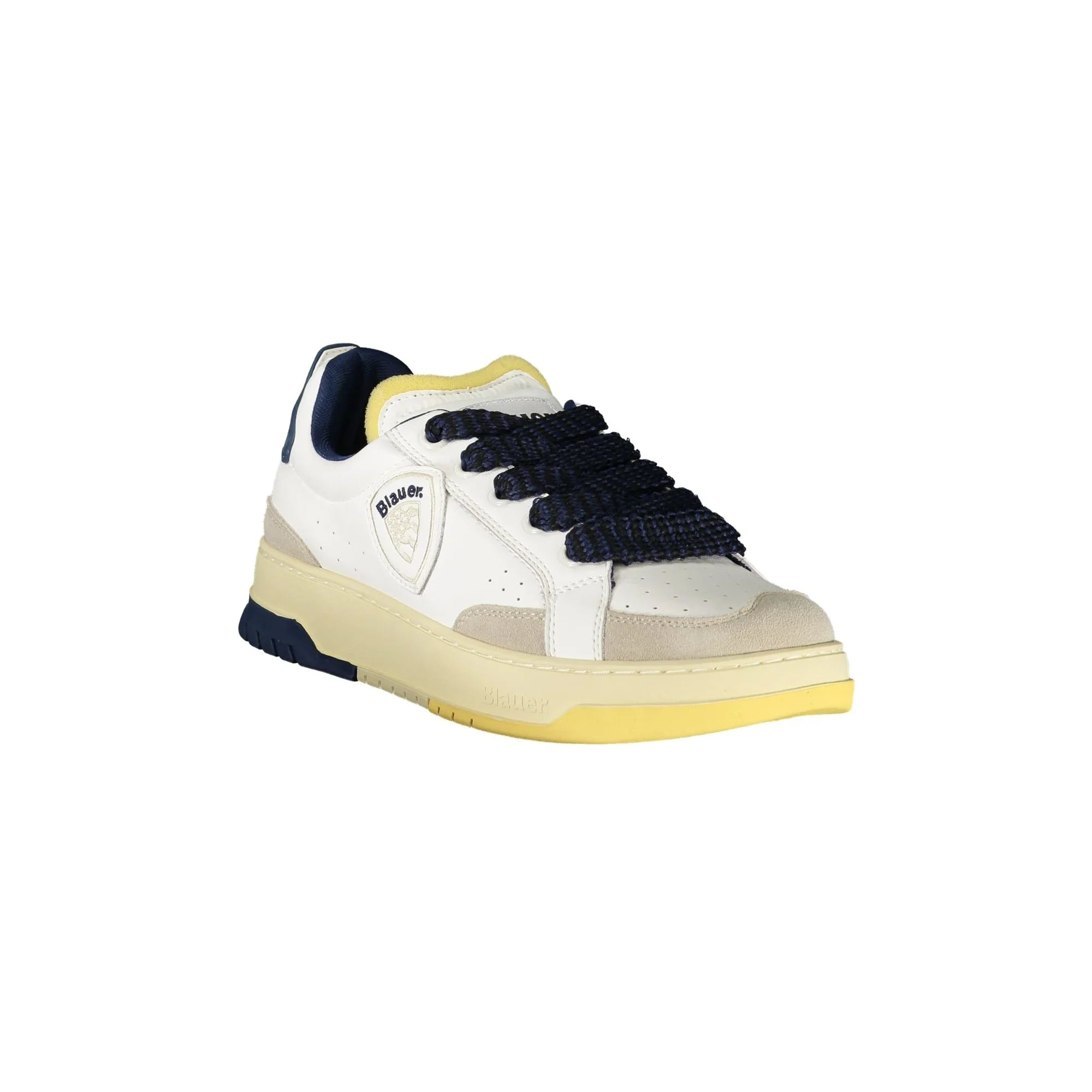 BLAUER Men's White Sneakers with Laces and Blue Details