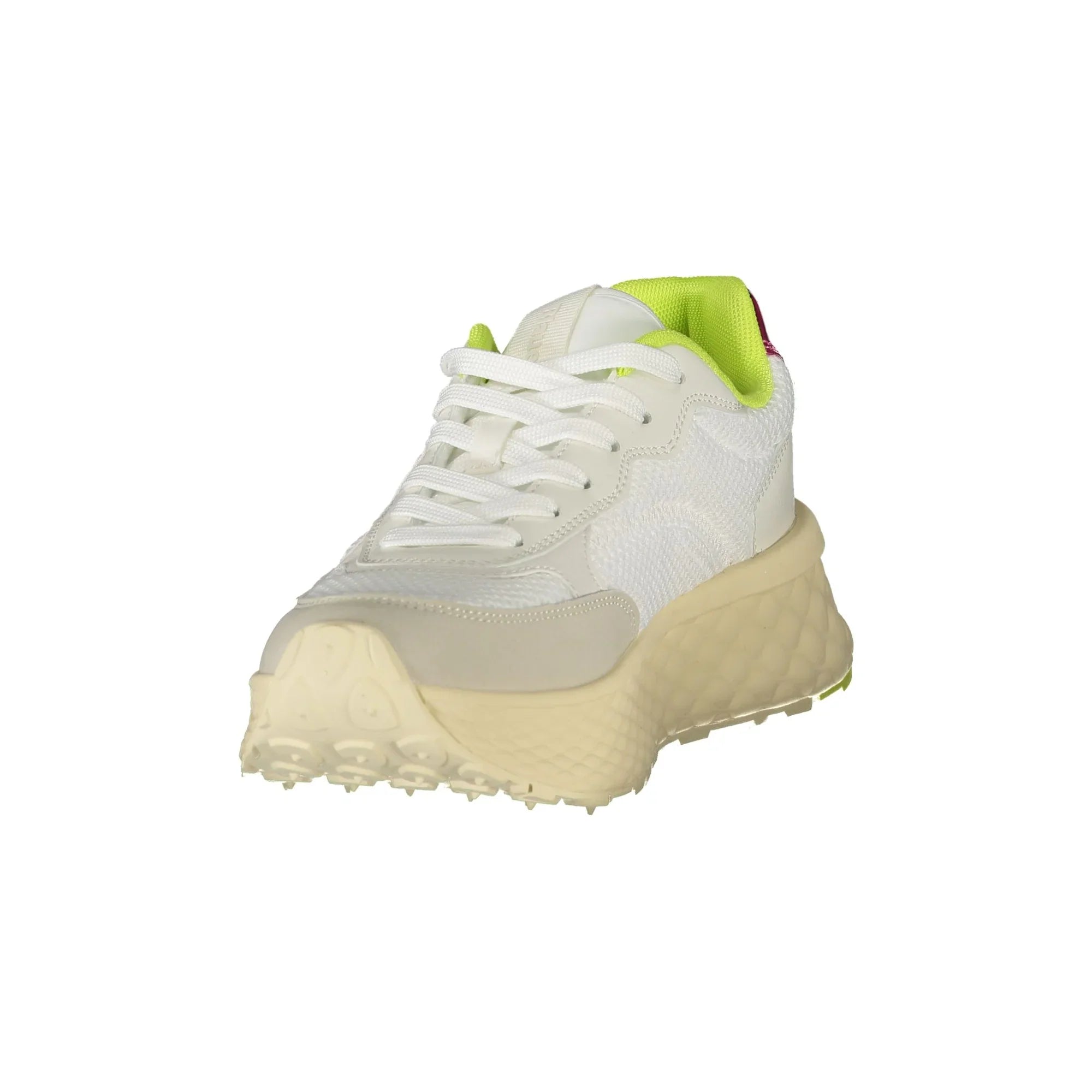 BLAUER Women's White Sneakers with Laces and Green/Fuchsia Details
