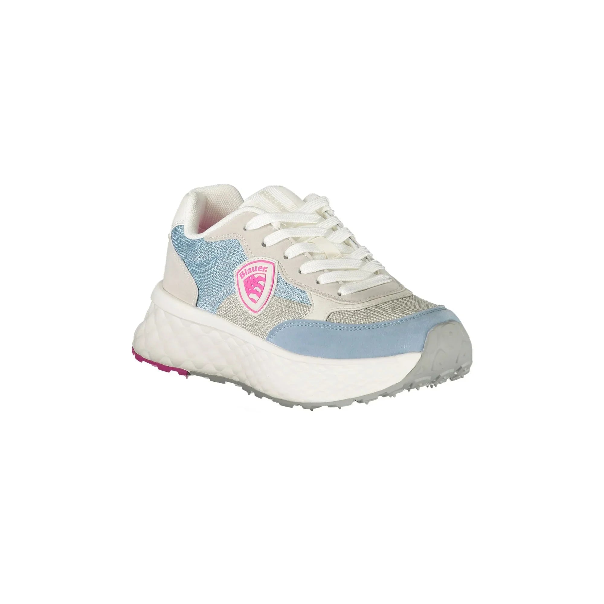 BLAUER Women's Light Blue Sneakers with Laces and White/Fuchsia Details