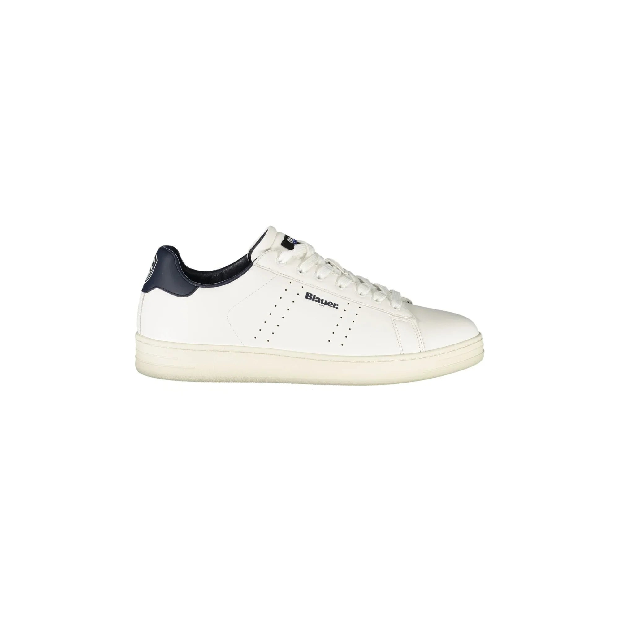 BLAUER Men's White Sneakers with Laces and Blue Details