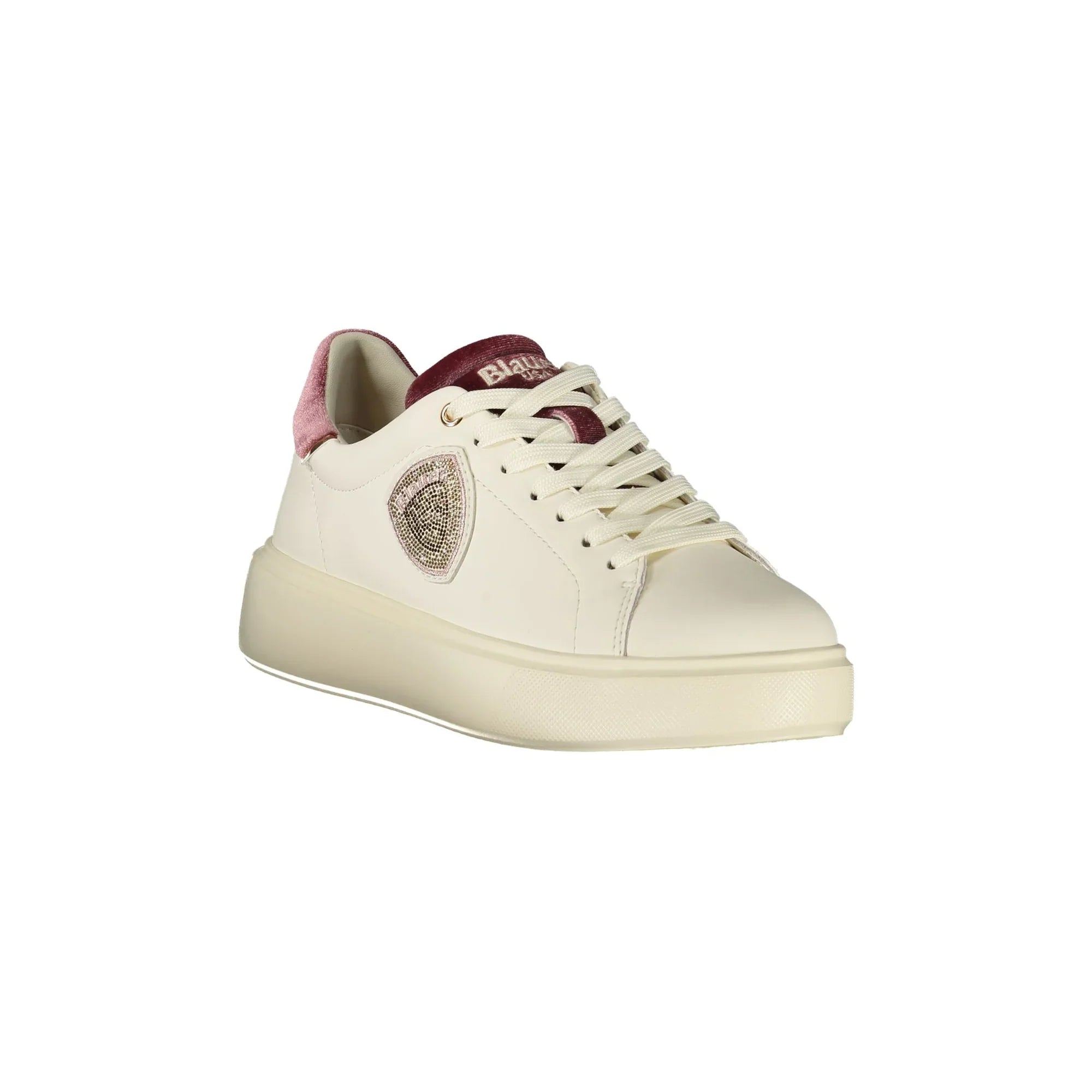 BLAUER Women's White Sneakers with Laces and Antique Pink Details