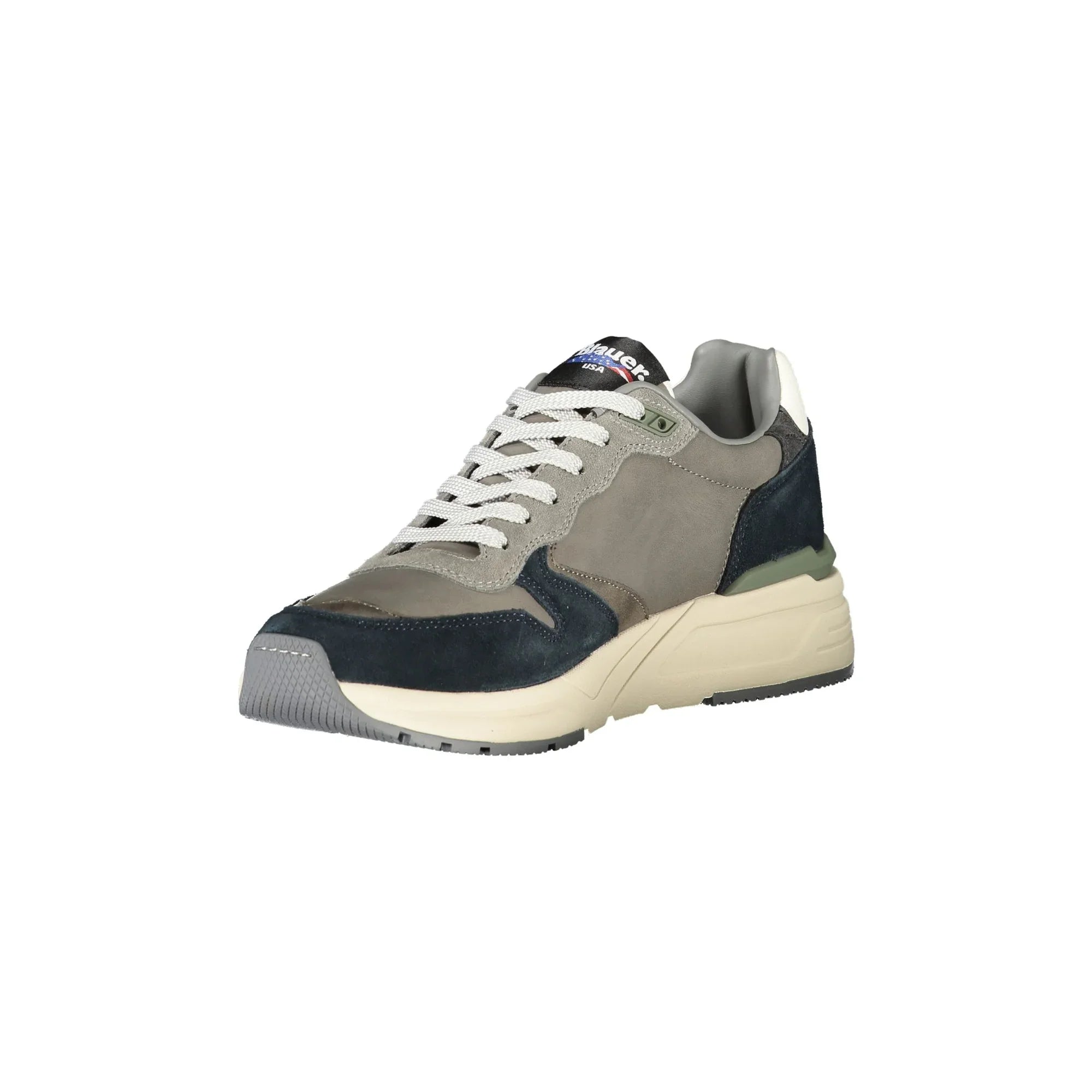 BLAUER Men's Grey Lace-Up Sneakers with Contrast Details