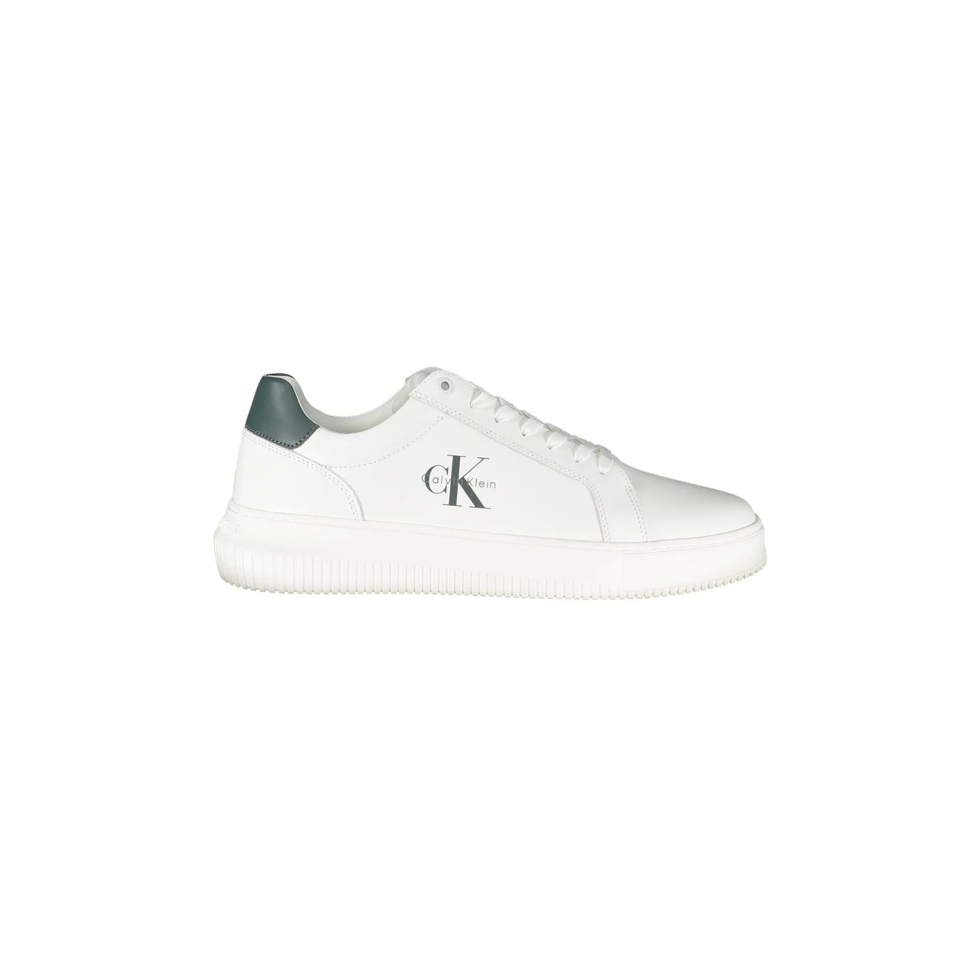CALVIN KLEIN Men's White Athletic Shoe with Green Details and Removable Footbed